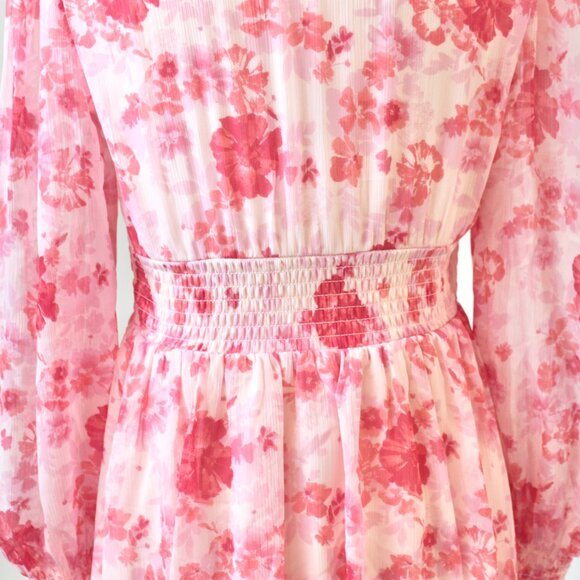 Versona Pink Rose Floral Knee-Length V-Neck Balloon Coquette Dress Extra Small - Picture 9 of 11